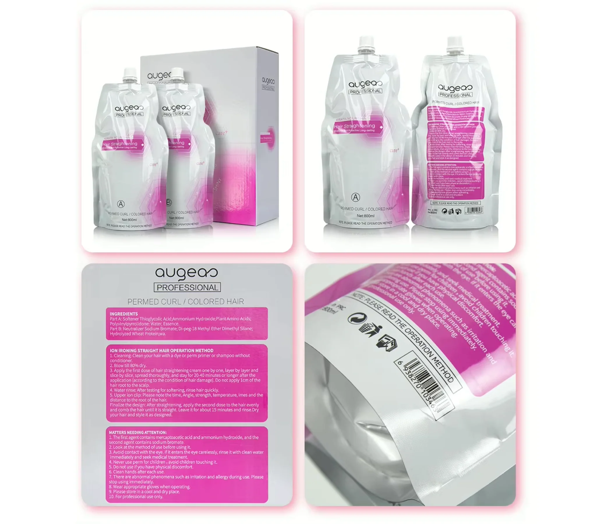 Augeas Hair Straightening Cream Keratin Rebonding 800ml - Image 4
