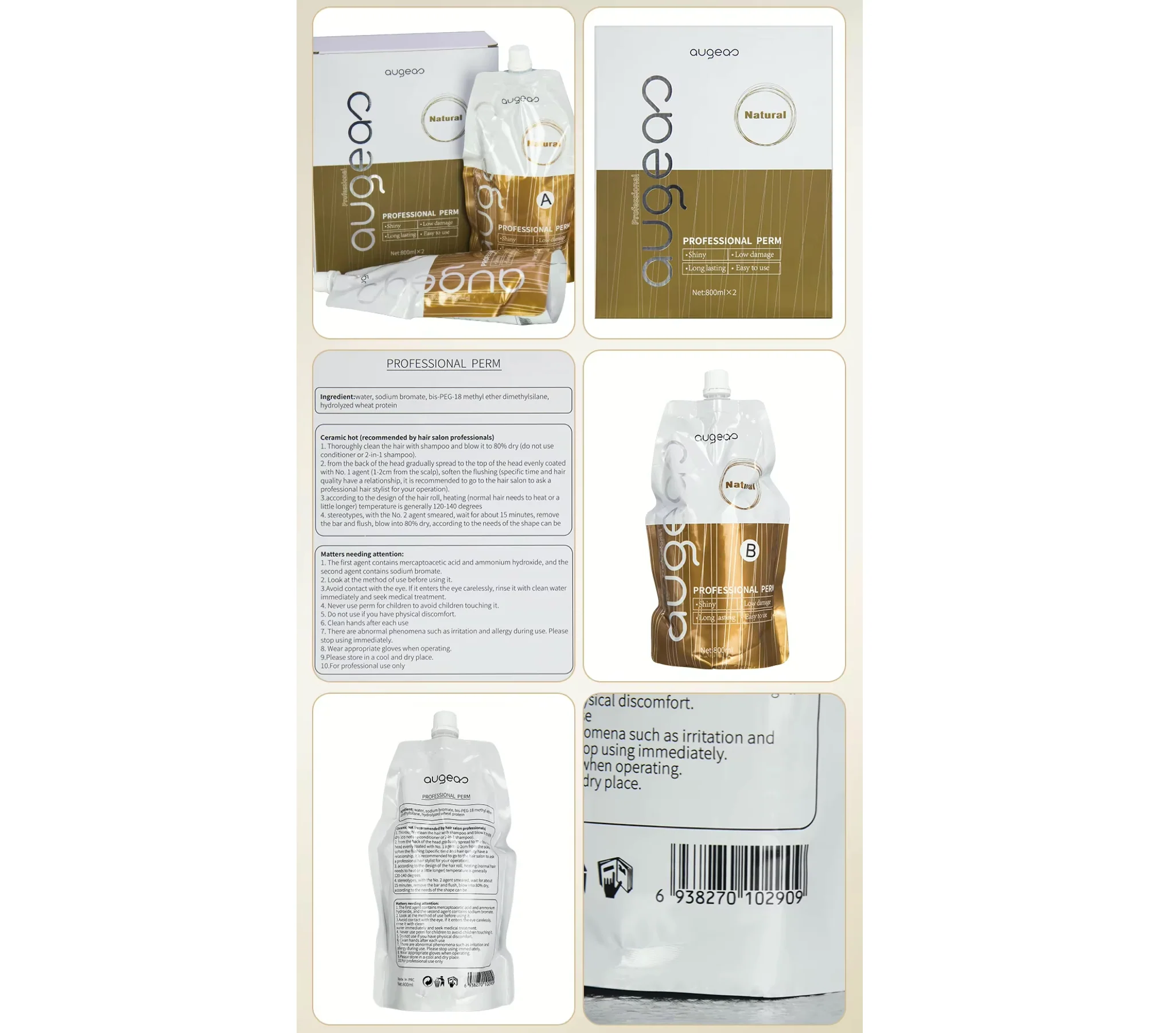 Augeas Professional Perm Keratin Straight Hair Treatment 800ml Duo - Image 3