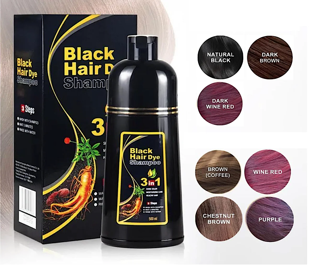 Black Hair Dye Shampoo 3 In 1 500ml - Image 3