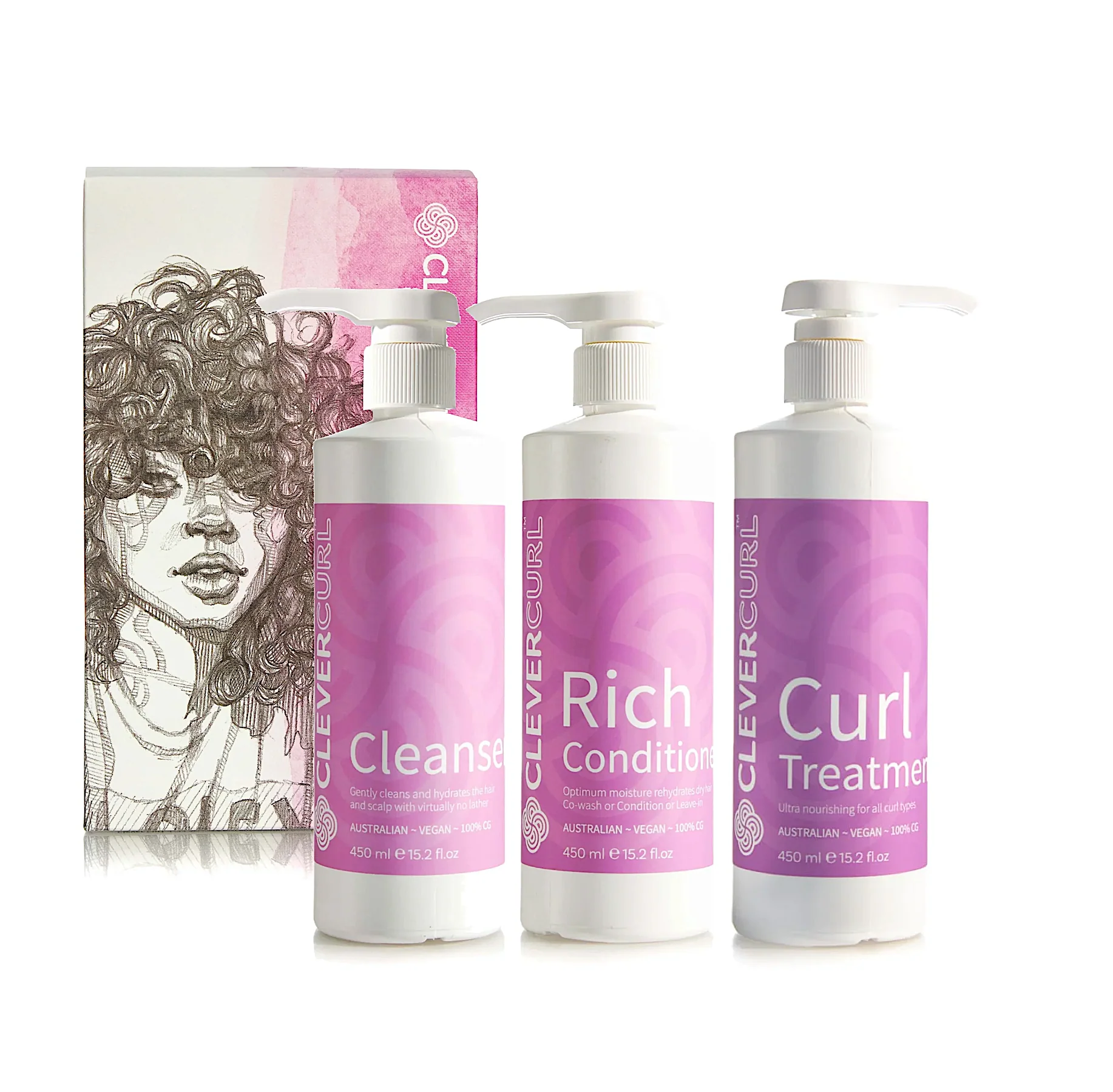Clever Curl Cleanser and Rich Conditioner + Curl Treatment 450ml Trio