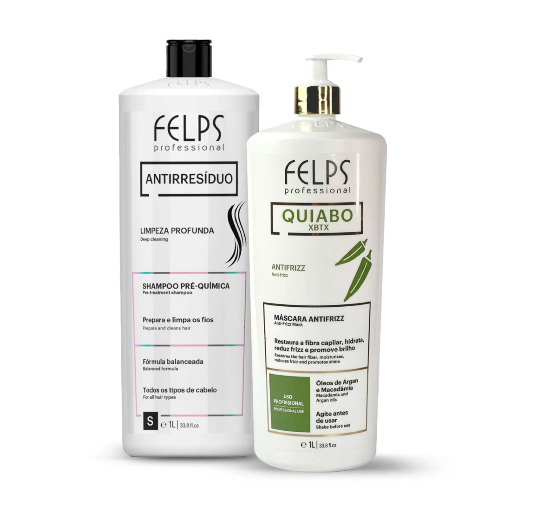 Felps Clarifying Shampoo and Okra Quiabo Brazilian XBTX Anti Frizz Mask 1L (2pc)