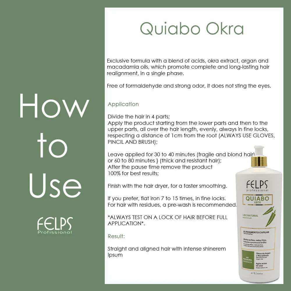 Felps Okra Quiabo Brazilian Progressive Keratin Thermal Sealing 1000ml - Image 3