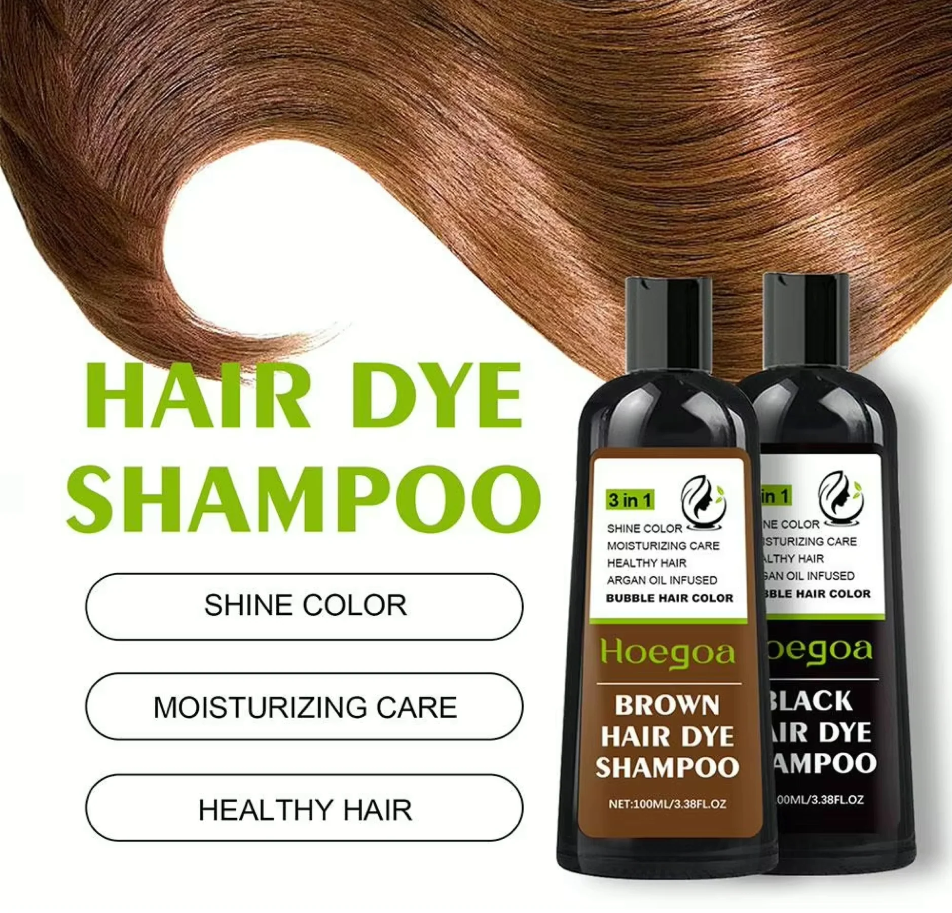Hoegoa Brown Hair Dye 3 In 1 Shampoo 100ml - Image 2