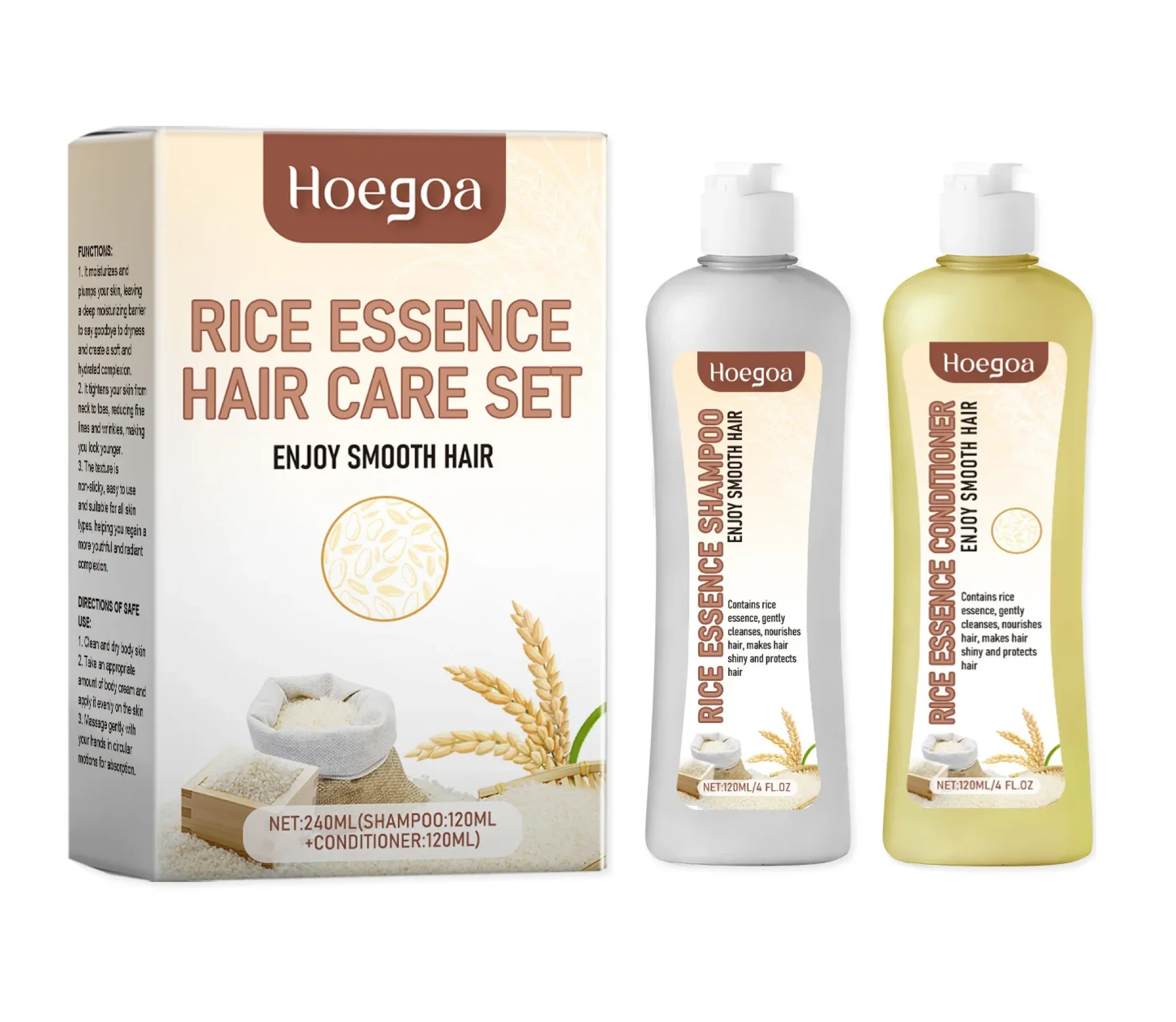Hoegoa Rice Essence Smooth Hair Shampoo and Conditioner 120ml