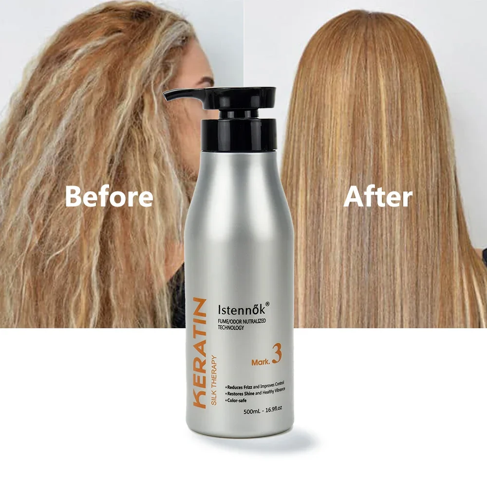 Istennok Keratin Silk Therapy Brazilian Smoothing Treatment Wavy to Curly Hair 500ml - Image 2