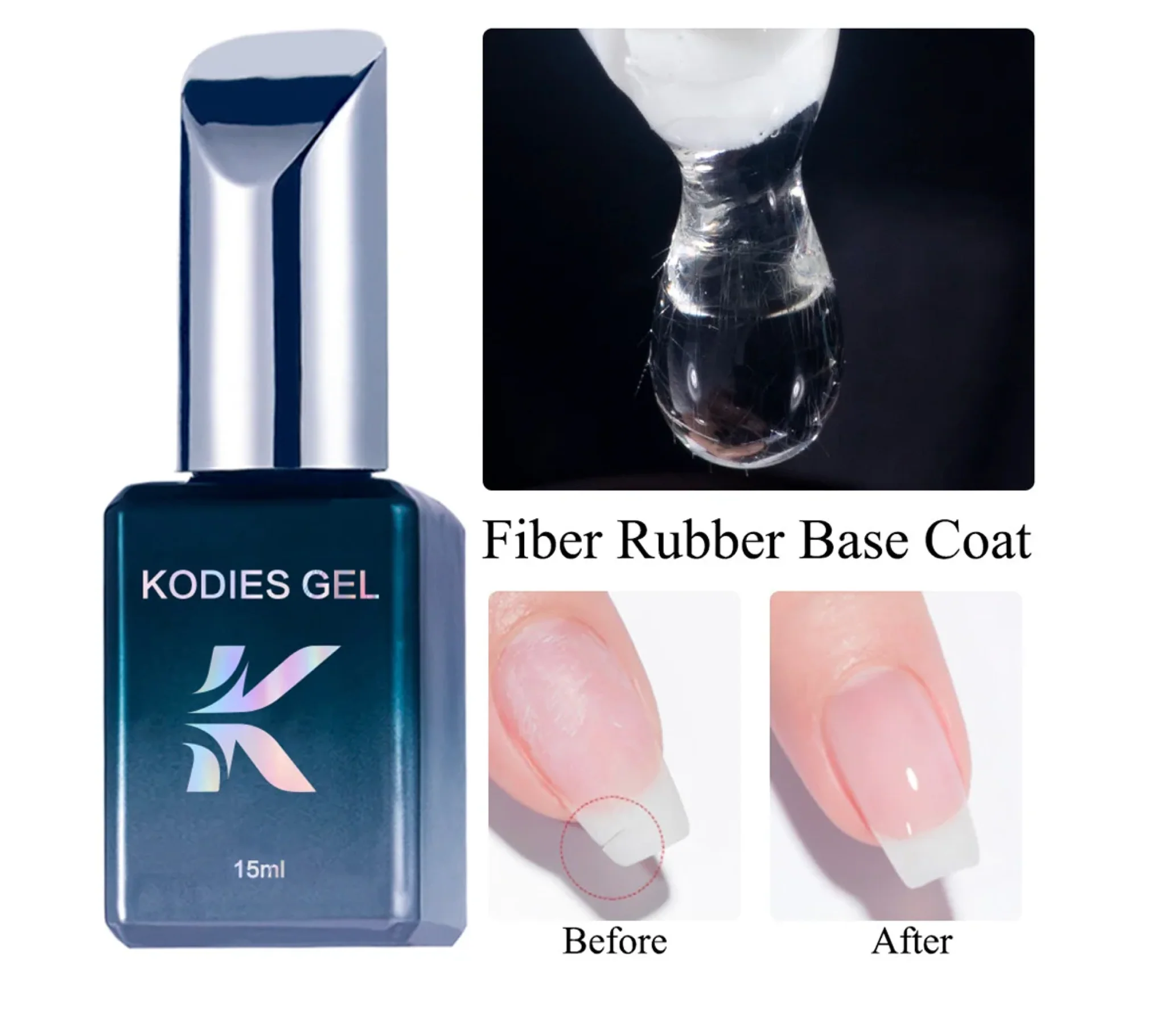 Kodies Cracked Nail Repair Super Fiber Rubber Base Gel Coat 15ml - Image 2