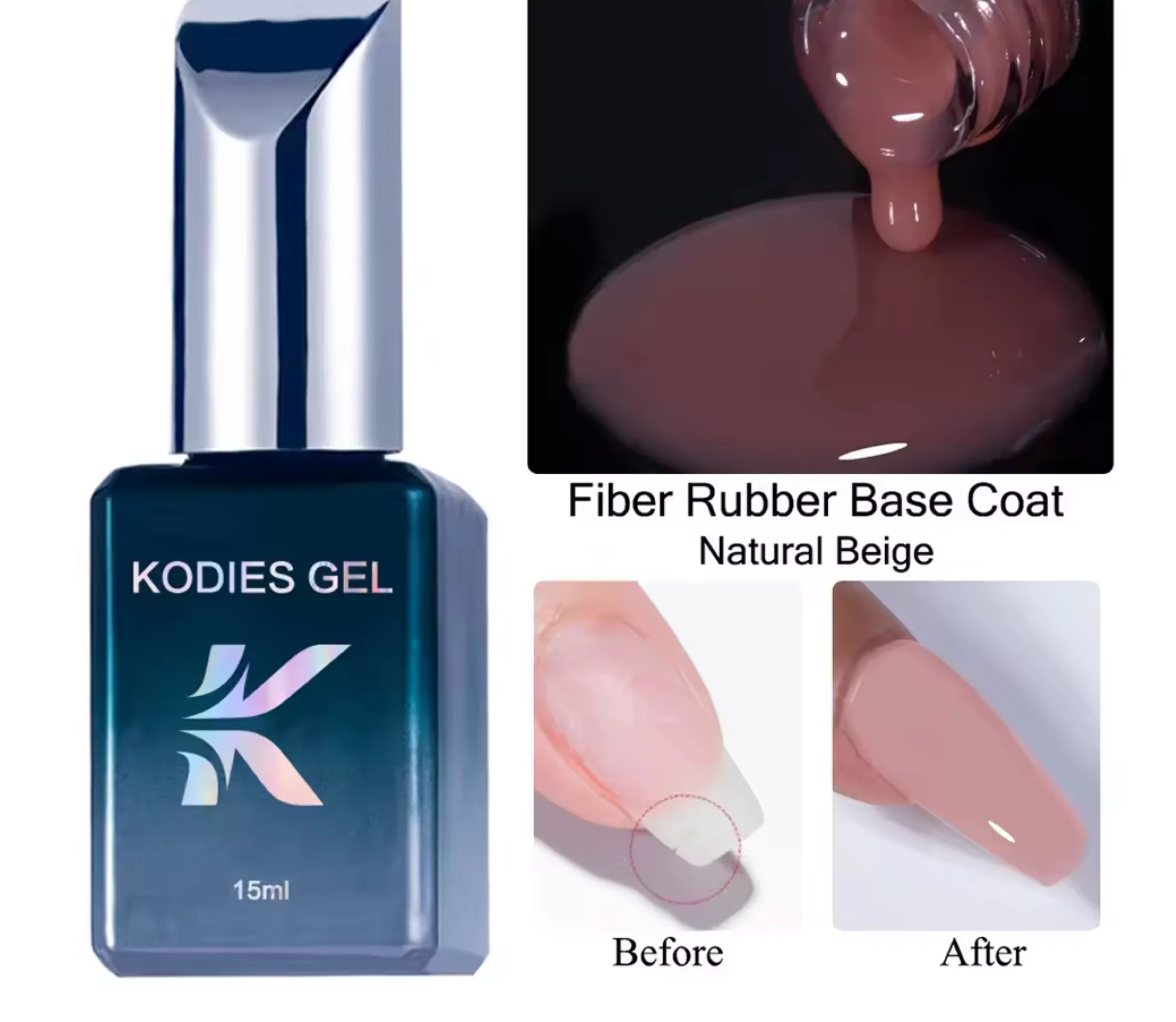 Kodies Cracked Nail Repair Super Fiber Rubber Base Gel Coat 15ml - Image 4