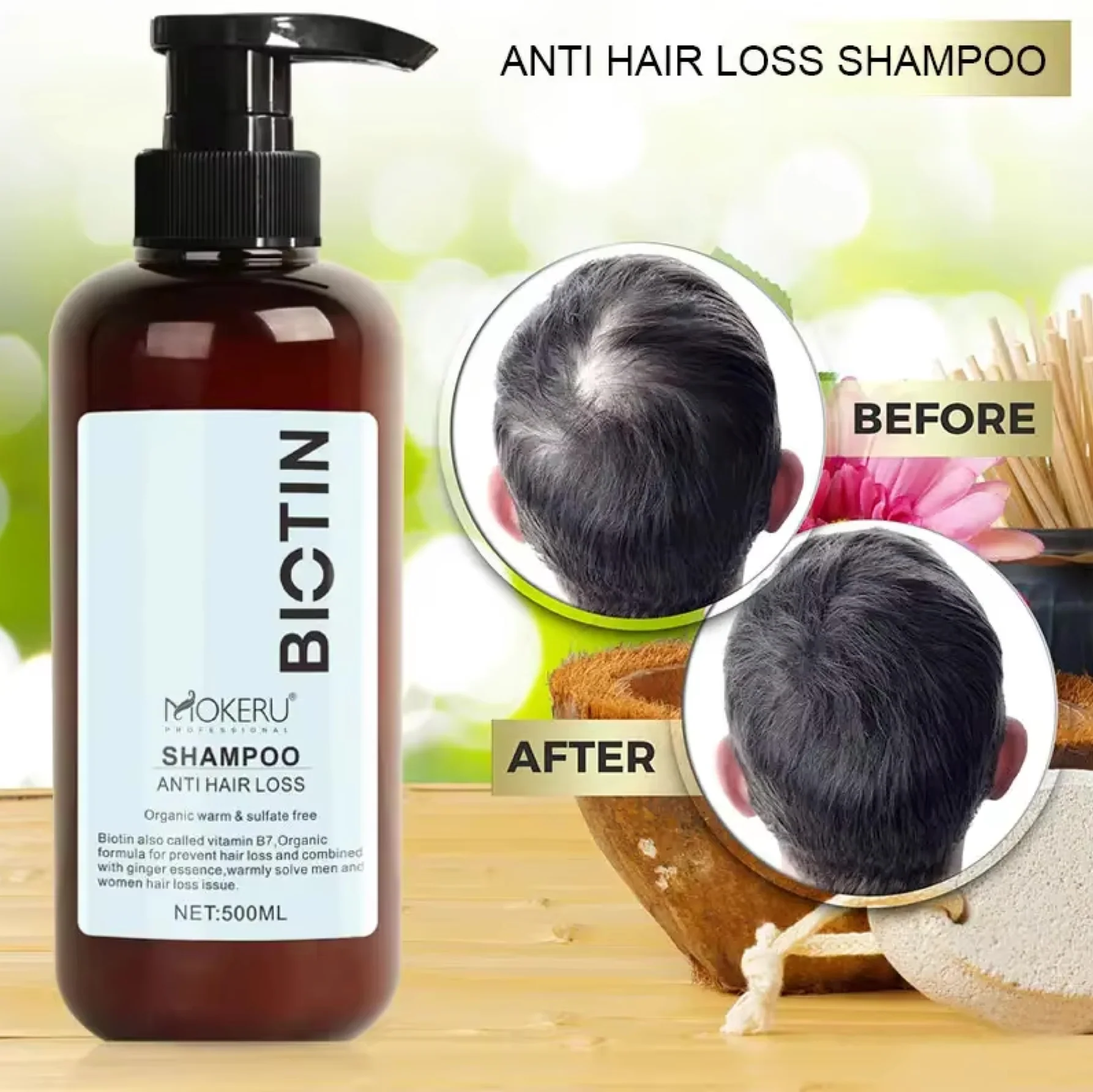 Mokeru Biotin Anti Hair Loss Organic Shampoo 500ml - Image 2