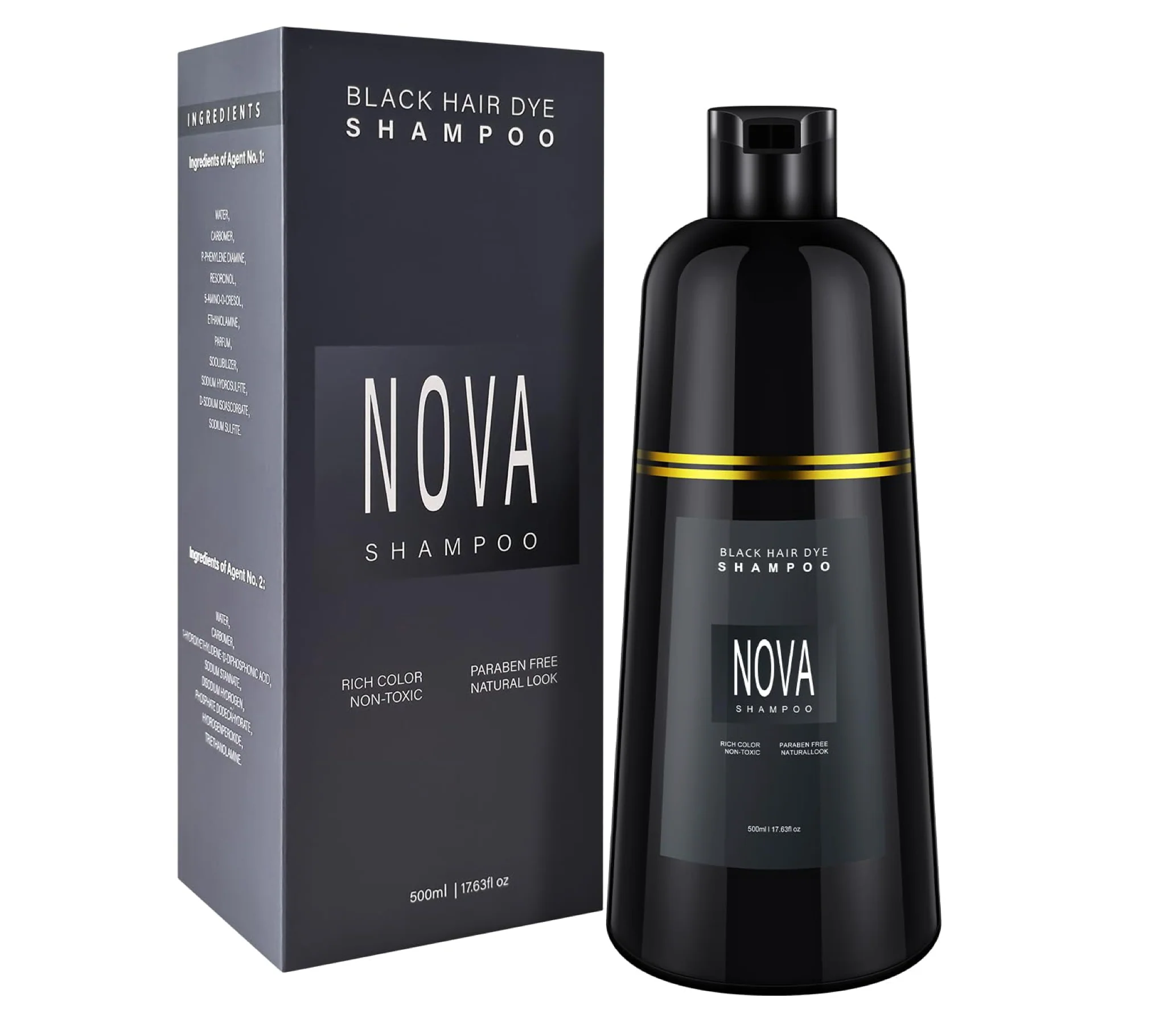 Nova Hair Black Hair Dye Shampoo 500ml (2pc) - Image 2
