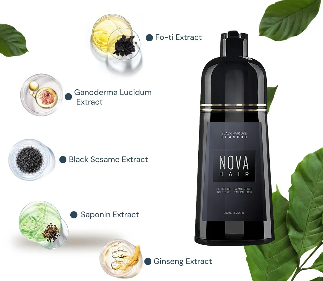 Nova Hair Black Hair Dye Shampoo 500ml (2pc) - Image 3