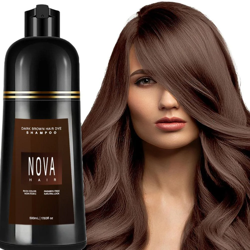 Nova Hair Dark Brown Hair Dye Shampoo 500ml (2pc) - Image 2