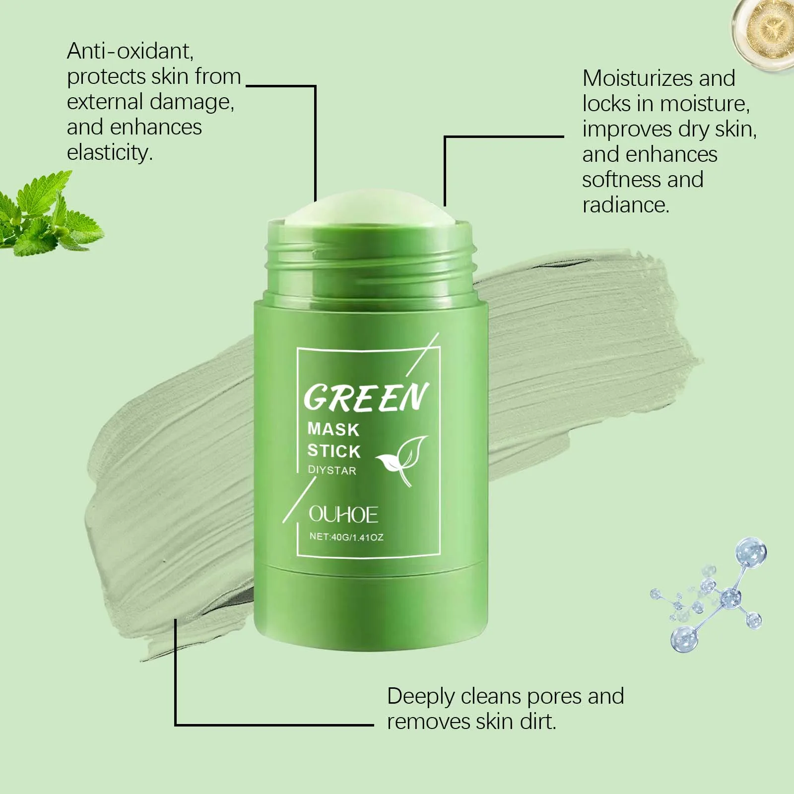 Ouhoe Green Tea Cleansing Mask Stick Korean Beauty 40g - Image 3
