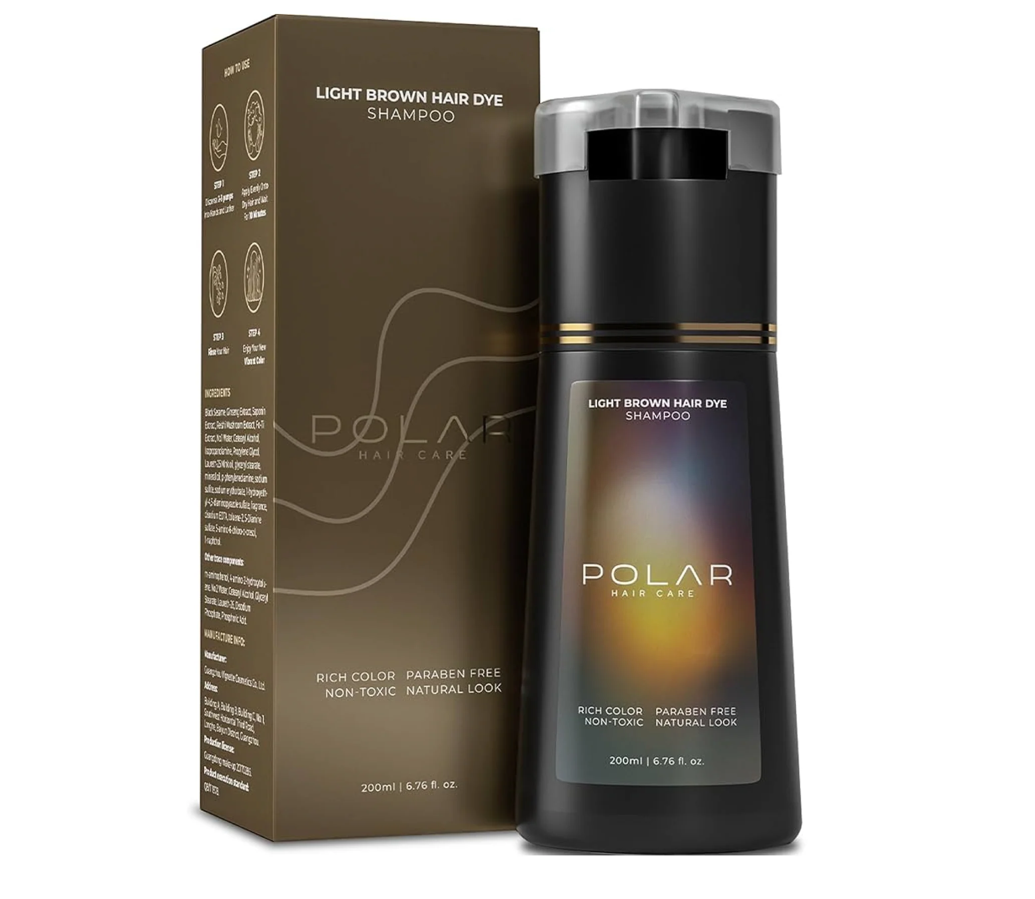 Polar Hair Care Light Brown Hair Dye Shampoo 200ml