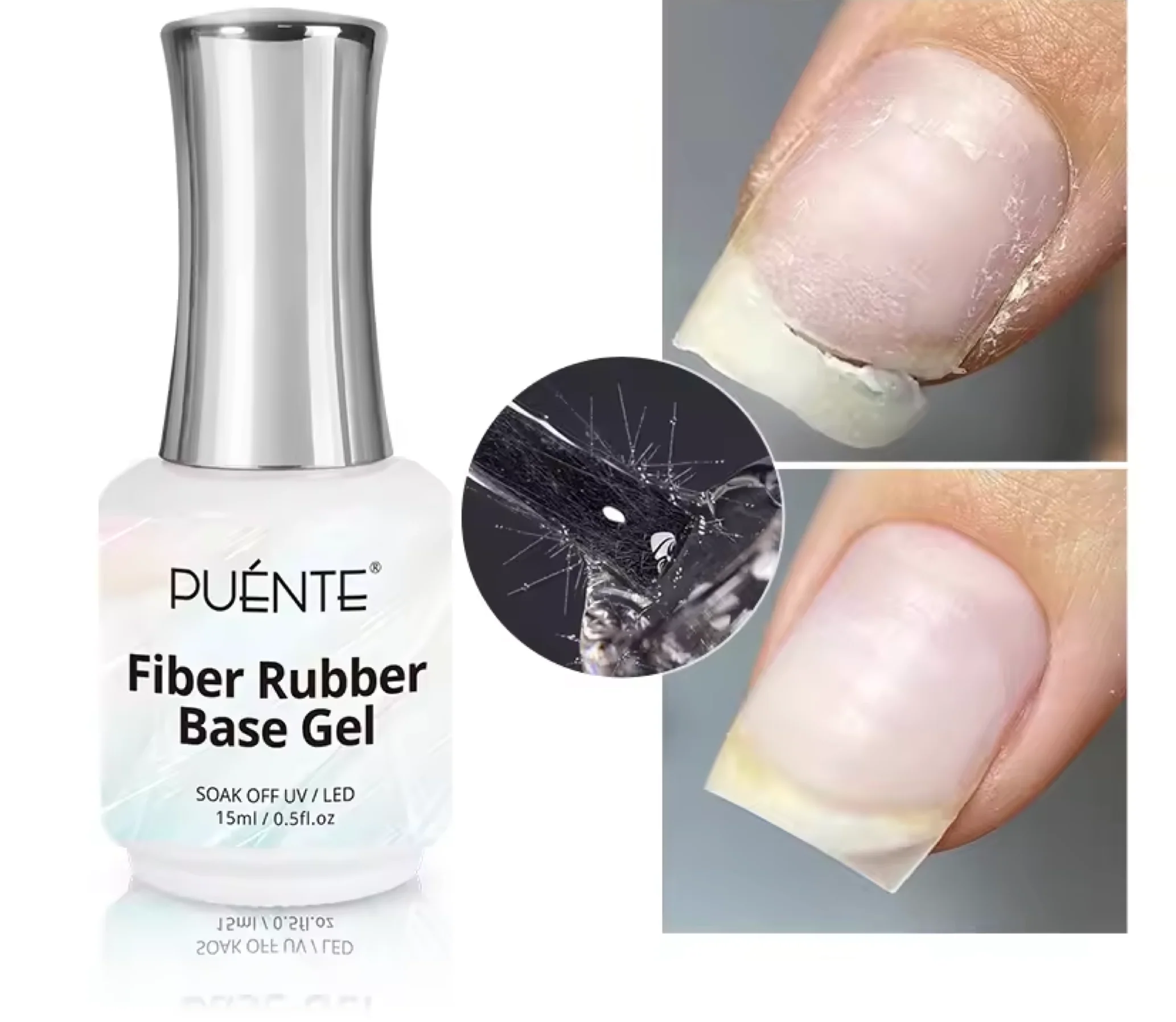 Puente Cracked Nail Repair Fiber Rubber Base Gel 15ml - Image 2