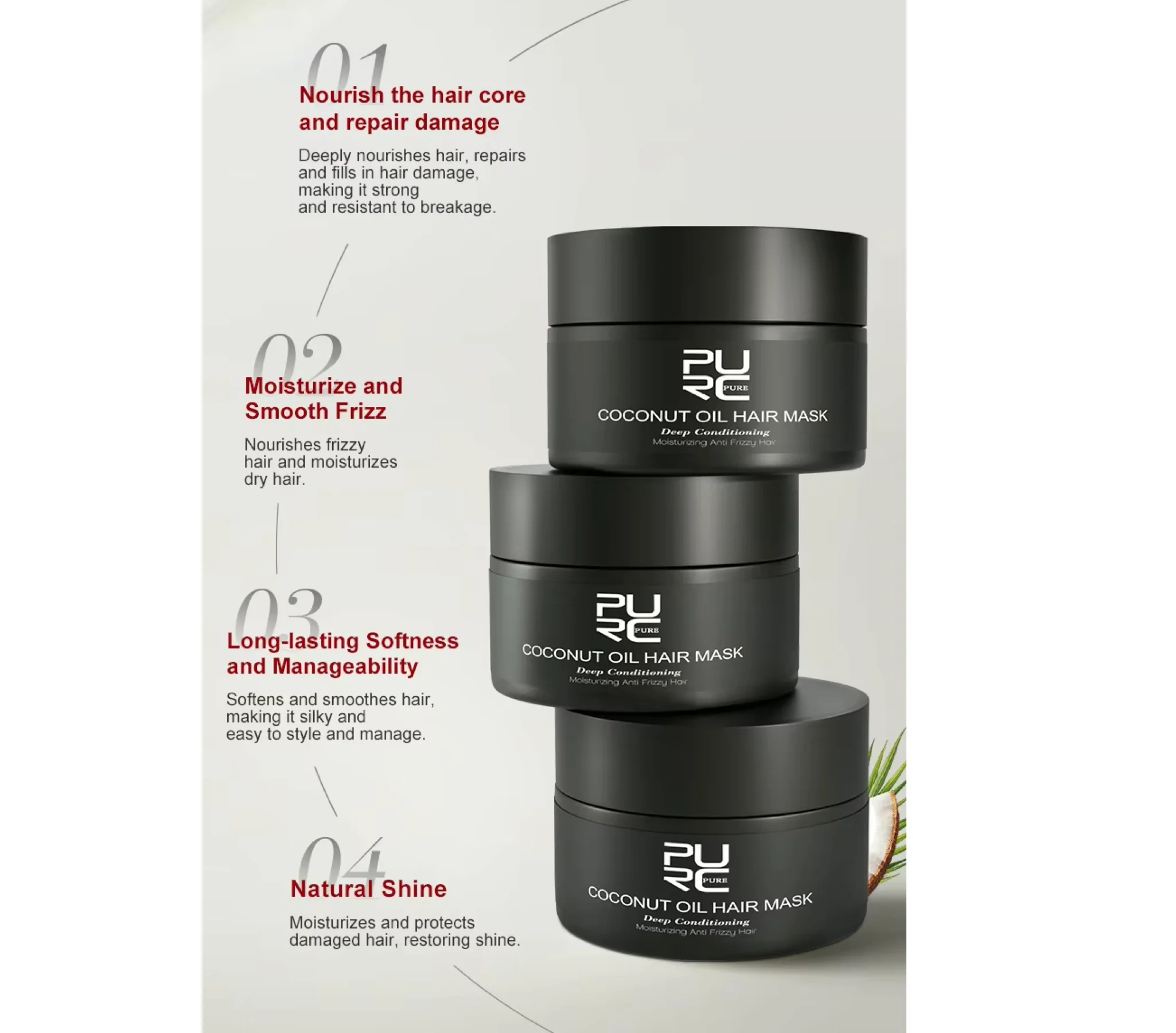 Purc Coconut Oil Hair Mask Moisturizing 50ml - Image 2