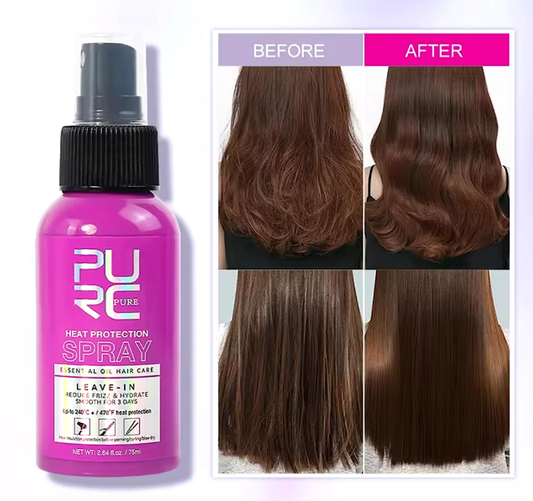 Purc Heat Protection Spray Essential Oil Leave In 75ml - Image 2