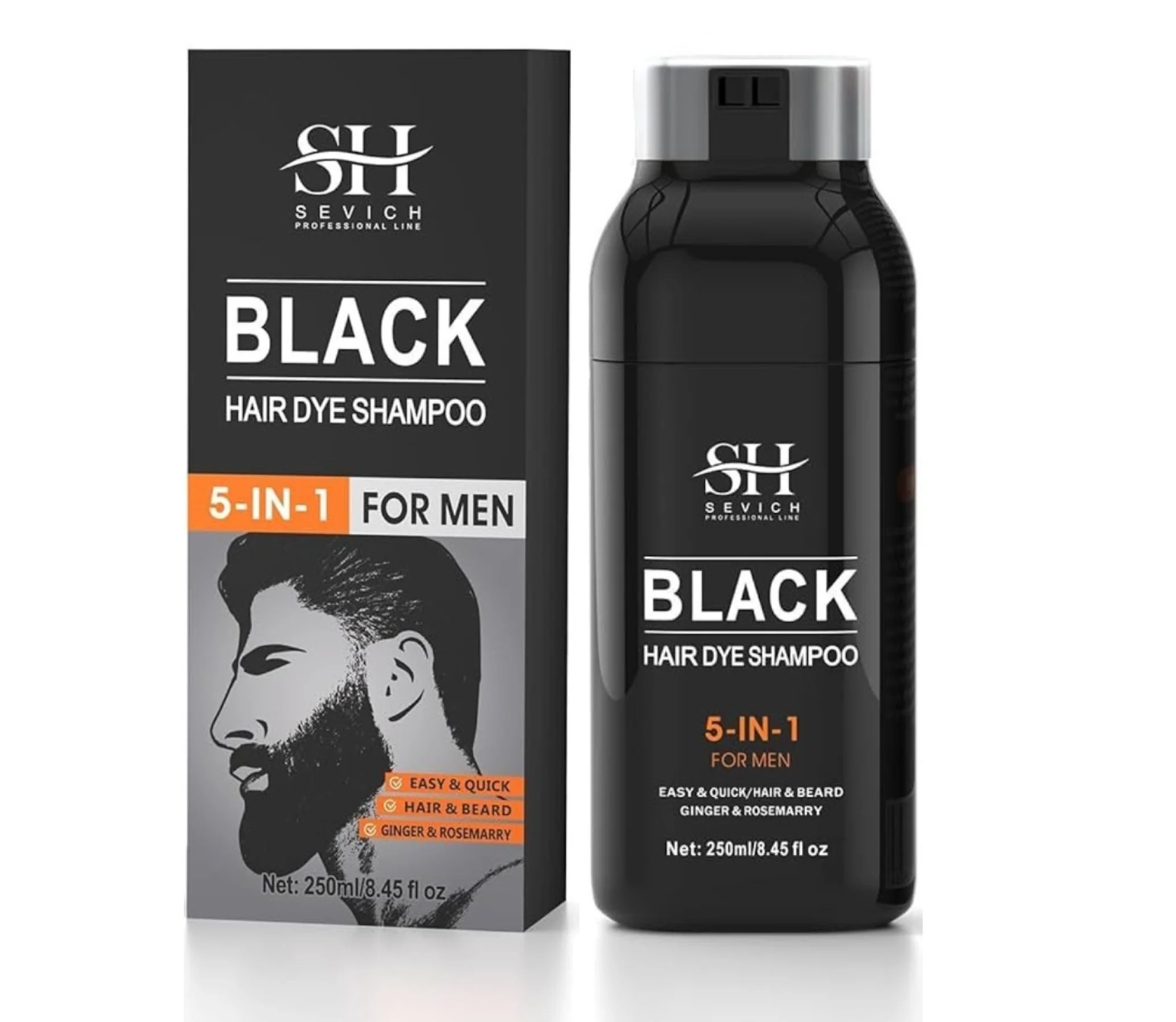 Sevich 5 In 1 Black Hair Dye Shampoo Hair and Beard For Men 250ml