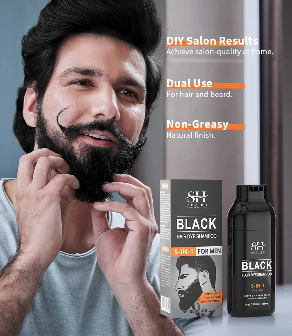 Sevich 5 In 1 Black Hair Dye Shampoo Hair and Beard For Men 250ml - Image 3