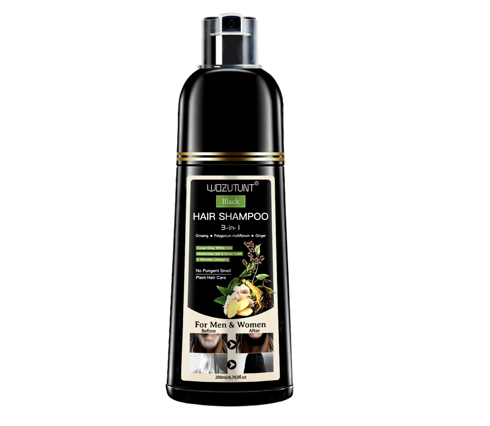 Wozutunt Black 3 In 1 Hair Dye Shampoo 200ml