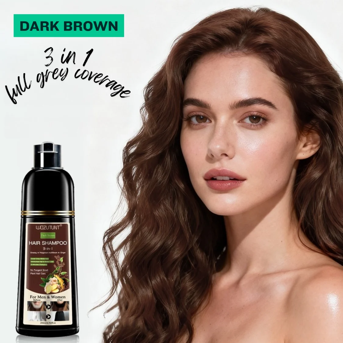 Wozutunt Dark Brown 3 In 1 Hair Dye Shampoo 200ml - Image 2