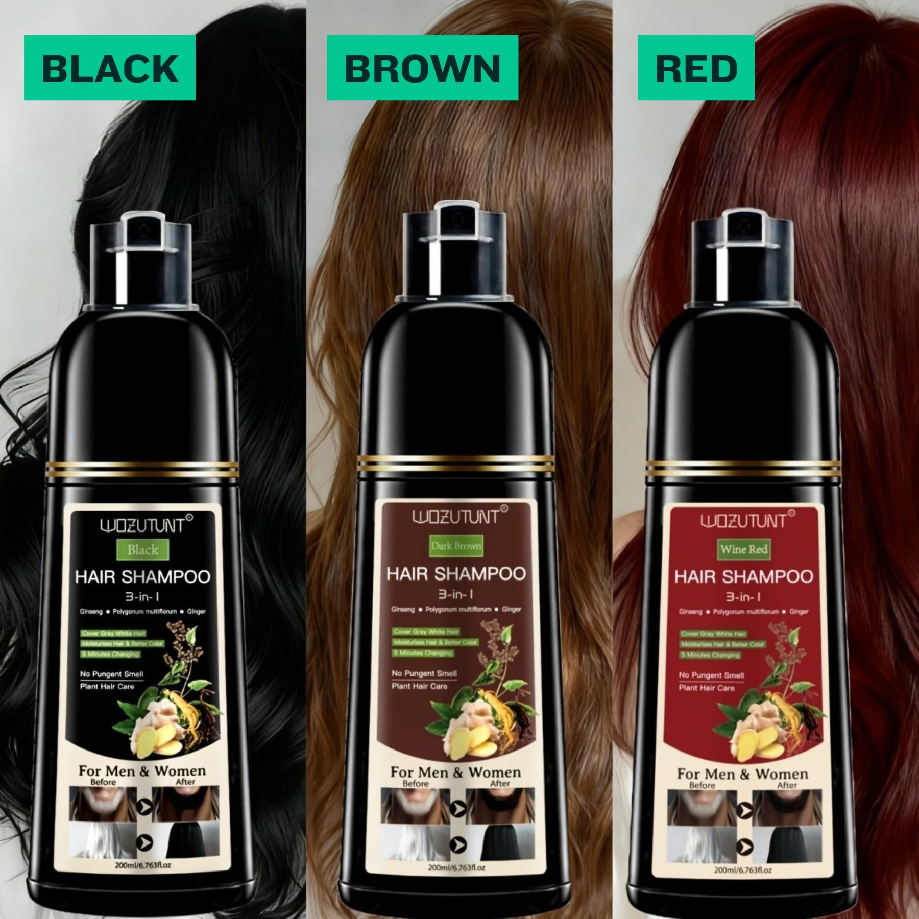 Wozutunt Wine Red 3 In 1 Hair Dye Shampoo 200ml - Image 2